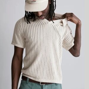 Madewell Johnny-Collar Sweater Polo in Bleached Canvas - Size M